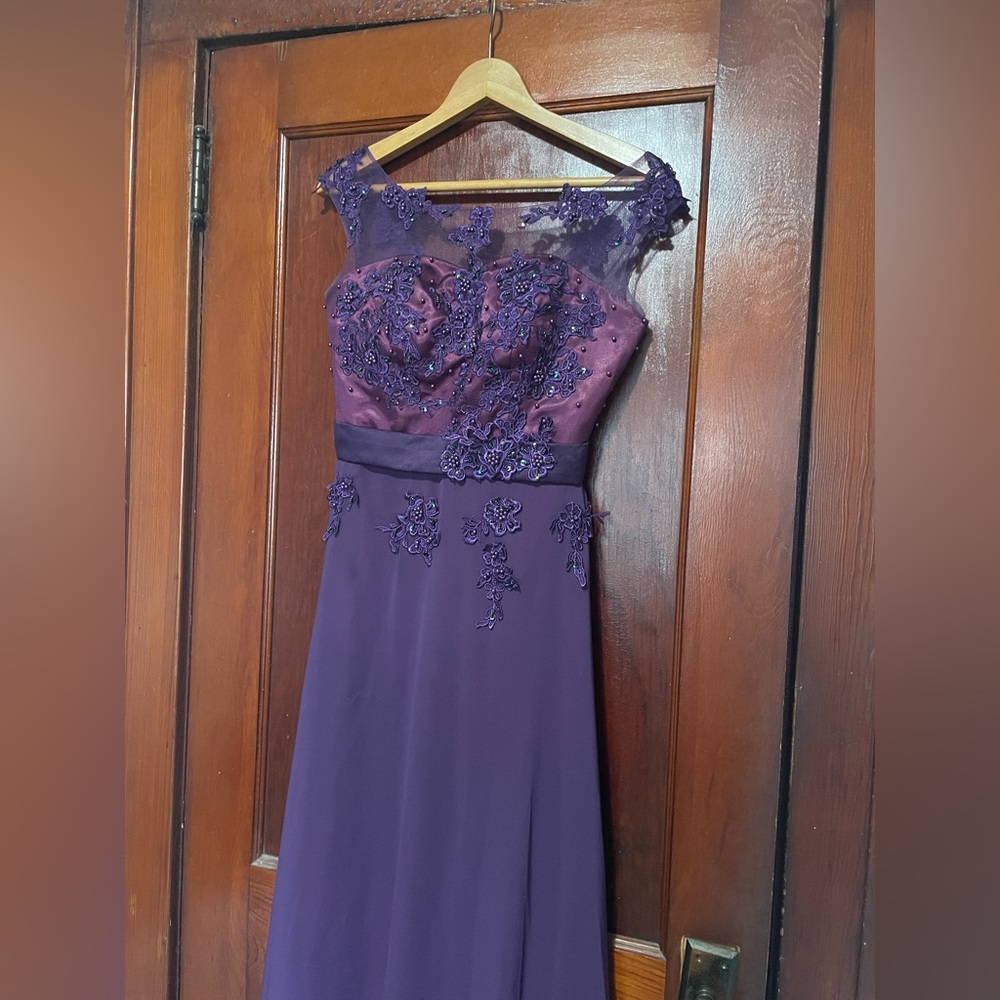 Purple Embroidered Bridesmaid Prom Long Dress